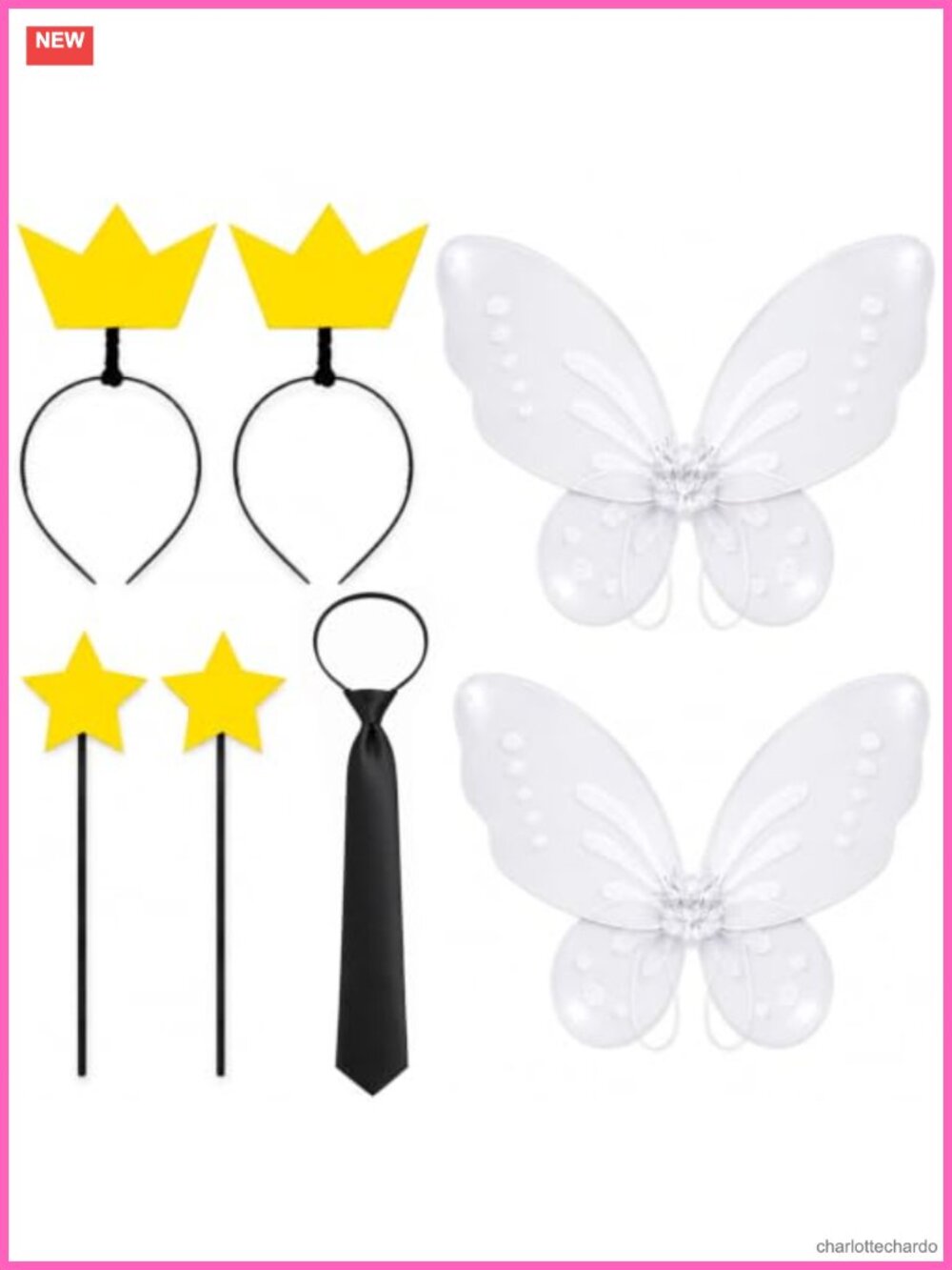 7 Pc Halloween Couple Costume Set Fairy Wings Crown Headbands Wands & Tie